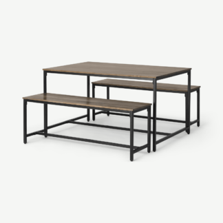 An Image of Lomond Compact Dining Table and Bench Set, Mango Wood and Black
