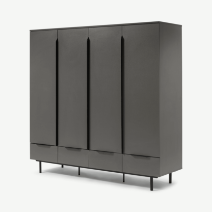 An Image of Damien 4 Door Wardrobe, Graphite Grey