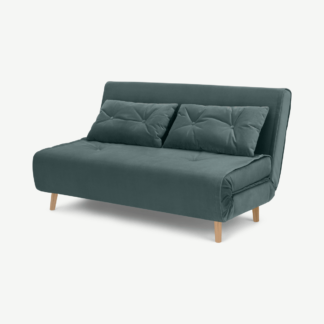 An Image of Haru Large Double Sofa Bed, Slate Blue Recycled Velvet