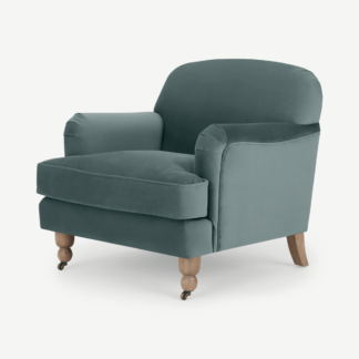 An Image of Orson Small Armchair, Slate Blue Recycled Velvet