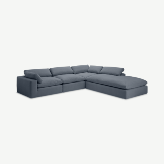 An Image of Samona Right Hand Facing Full Corner Sofa, Jeans Blue Cotton & Linen Blend