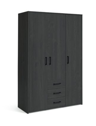 An Image of Argos Home Oslo 3 Door 3 Drawer Wardrobe - Black Oak Effect