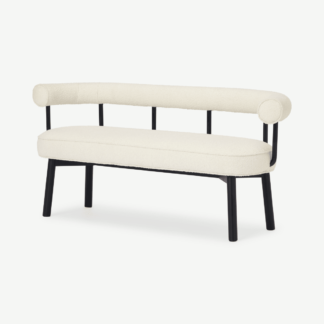 An Image of Arais Dining Bench, Whitewash Boucle with Black Legs