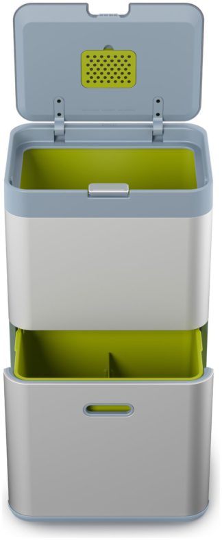 An Image of Joseph Joseph Totem 48 Litre Recycling Bin - Silver