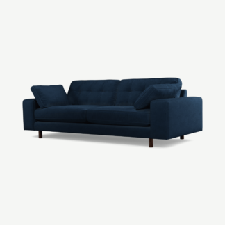 An Image of Content by Terence Conran Tobias, 3 Seater Sofa, Navy Blue Recycled Velvet with Dark Wood Legs