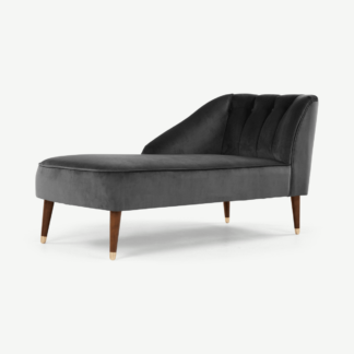 An Image of Margot Left Hand Facing Chaise Longue, Dark Grey Recycled Velvet