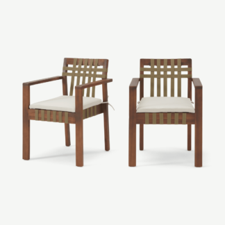 An Image of Zambra Set of 2 Garden Dining Chairs, Dark Acacia Wood & Olive Green