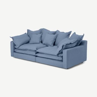 An Image of Calendre 3 Seater Sofa, Soft Cobalt Brushed Cotton