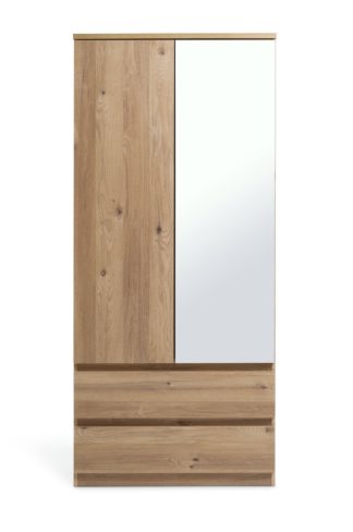 An Image of Habitat Jenson 2 Door 2 Drawer Mirror Wardrobe - Oak Effect