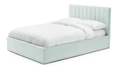 An Image of Habitat Pandora Double Ottoman Velvet Bed Frame - Blue