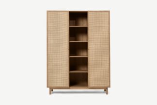 An Image of Pavia Triple Wardrobe, Natural Rattan & Oak Effect