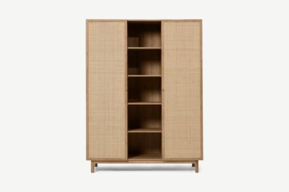 An Image of Pavia Triple Wardrobe, Natural Rattan & Oak Effect