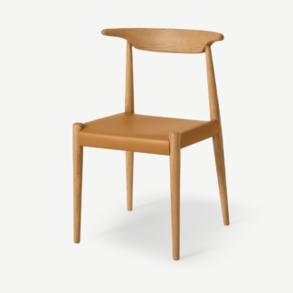 An Image of Klenno Dining Chair, Tan Leather & Oak Finish