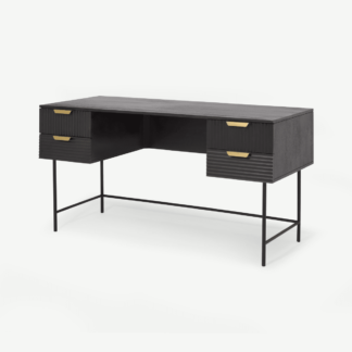 An Image of Haines Wide Desk, Charcoal Black Mango Wood
