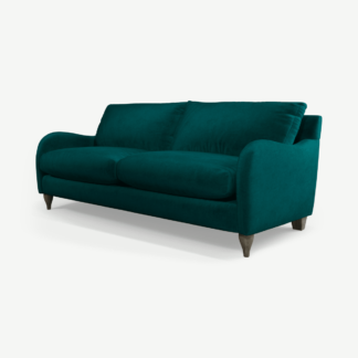 An Image of Sofia 3 Seater Sofa, Teal Recycled Velvet with Light Wood Legs
