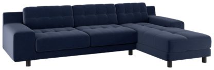 An Image of Habitat Hendricks Right Corner Velvet Chaise - Navy Blue