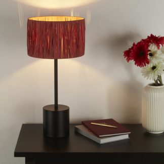 An Image of Raffia Table Lamp - Pink & Black