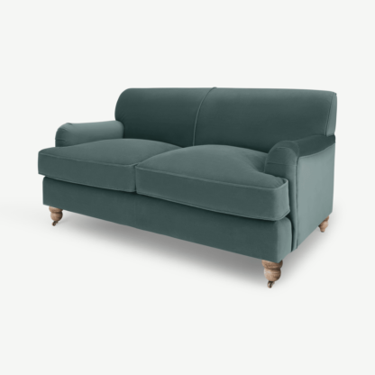 An Image of Orson 2 Seater Sofa, Slate Blue Recycled Velvet