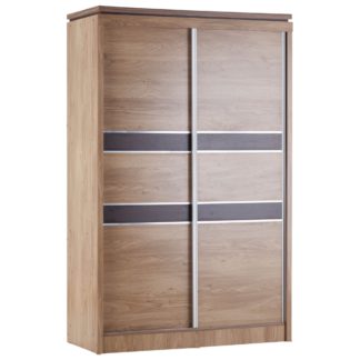 An Image of Charles Oak Double Sliding Wardrobe Brown
