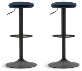 An Image of Habitat Hewitt Pair of Velvet Barstool - Blue