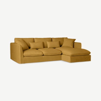 594b85e5799b4967c71b2f90a1bc0e8776f1ea524d34d7e082bc2ab76976c72f.png An Image of Kasiani Right Hand Facing Chaise End Sofa, Ochre Cotton & Linen Mix