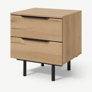 An Image of Damien Bedside Table, Oak Effect & Black