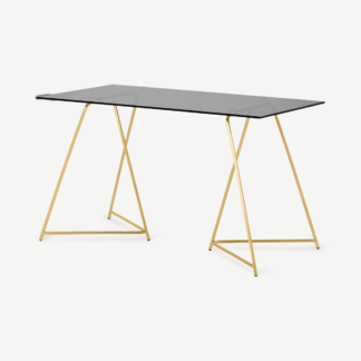 An Image of Patrizia Desk, Brass & Black Glass