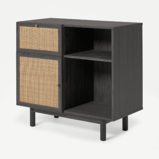 An Image of Pavia Office Storage Cabinet, Natural Rattan & Black Wood Effect