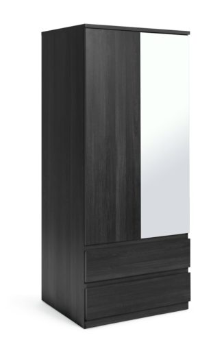 An Image of Habitat Jenson 2 Door 2 Drawer Mirror Wardrobe - Black Brown