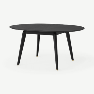 An Image of Albers 4-6 Seat Round to Oval Extending Dining Table, Black Stain Oak