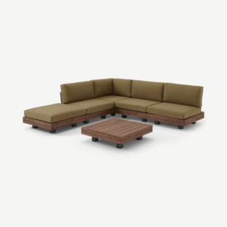 An Image of Avarna Garden Modular Corner Lounge Set, Dark Acacia Wood & Khaki