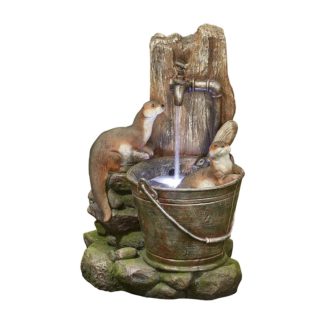 An Image of Stylish Fountain Playful Otters Water Feature with LEDs