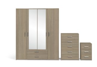 An Image of Argos Home Oslo 3 Piece 4 Door Wardrobe Set -Grey Oak Effect