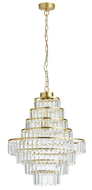 An Image of Habitat Presley Glass 8 Tier Chandelier - Brass