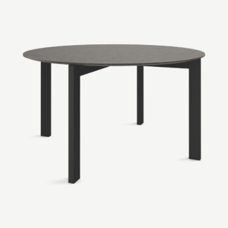 An Image of Niven 6 Seat Round Dining Table, Concrete & Black