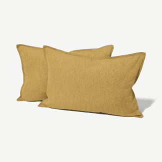 An Image of Elena Set of 2 Polyester & Linen Blend Cushions, 40 x 60cm, Gold