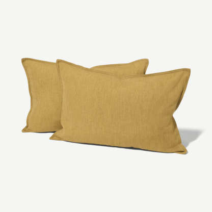 An Image of Elena Set of 2 Polyester & Linen Blend Cushions, 40 x 60cm, Gold