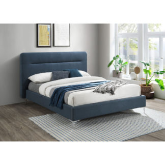 An Image of Finn Steel Blue Fabric Bed Frame - 4ft6 Double