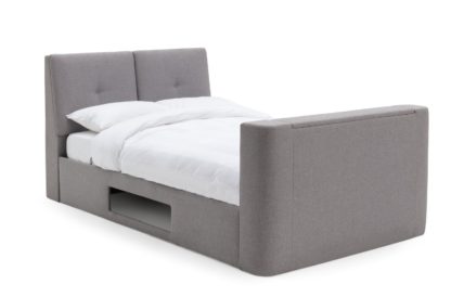 An Image of Habitat Jakob Kingsize TV Ottoman Fabric Bed Frame -Natural