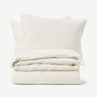 An Image of Tiso 100% Organic Cotton Duvet Cover + 2 Pillowcases, Double, Light Beige