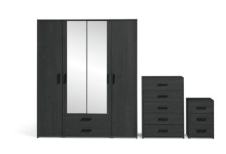 An Image of Argos Home Oslo 3 Piece 4 Door Wardrobe Set-Black Oak Effect