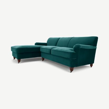 An Image of Orson Left Hand Facing Chaise End Corner Sofa, Teal Blue Recycled Velvet