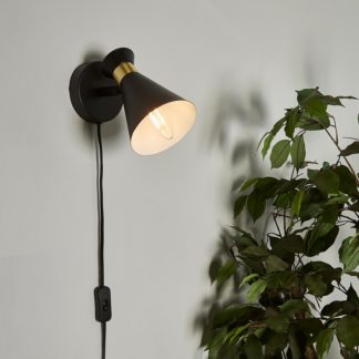 An Image of Balham Plug In Wall Light - Black & Brass