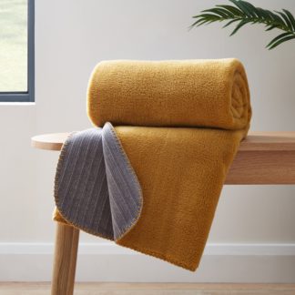 An Image of Reversible Chenille Ochre Grey Fleece Throw 200x200cm Yellow