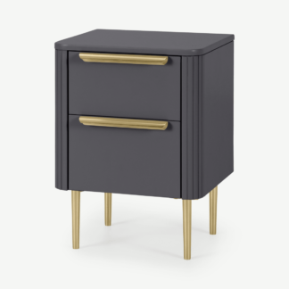 An Image of Ebro Bedside Table, Dusk Grey & Brass