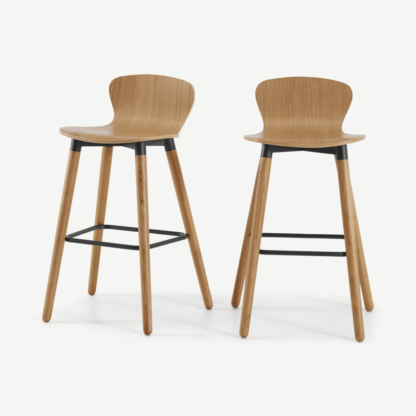 An Image of Edelweiss Set of 2 Counter Height Bar Stools, Oak & Black