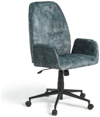 An Image of Habitat Clarice Velvet Office Chair - Black & Blue
