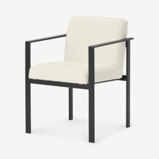 An Image of Saffie Carver Dining Chair, White Boucle with Black Legs