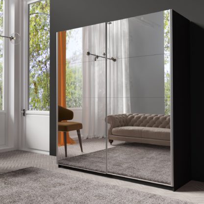 An Image of Lincoln 180cm Mirrored Sliding Wardrobe Black