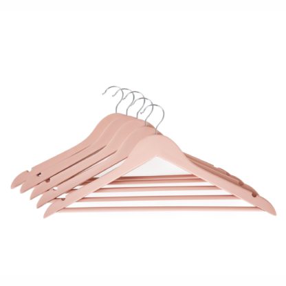 75b8453d4395a6f2bd11acb2c0aefeb09844bf45c52018d07a12708466d9a5ea.jpg An Image of Set of 5 Wooden Blush Pink Coat Hangers Pink